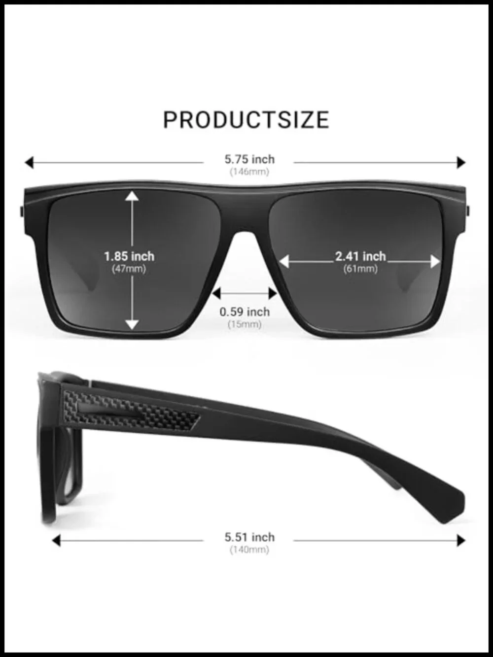 Retro Polarized Sunglasses Flat Top Square UV400 Driving Fishing Hiking